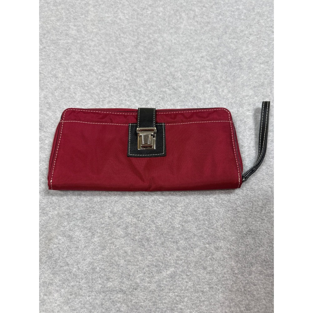Ann Taylor Loft Red Nylon Travel Wallet Wristlet Organizer Zip Around